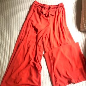 Pink linen wide leg pants